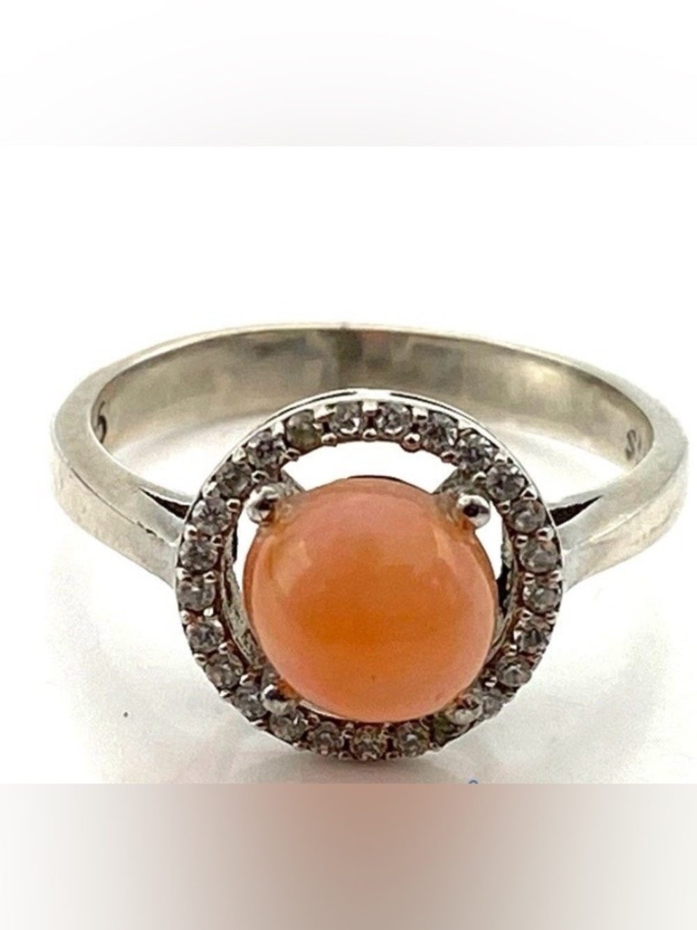 Sterling Silver Orange Rare Fire Orange Opal Halo Ring Size 7
